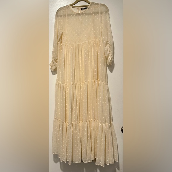 🌷 ZARA SWISS DOT FLOWY TULLE LONG DRESS PALE PINK 🌷 - Picture 3 of 7
